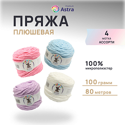 Пряжа Astra Premium 'Плюшевая' ассорти №1, 4 цвета по 100гр 80м (100% микрополиэстер)
