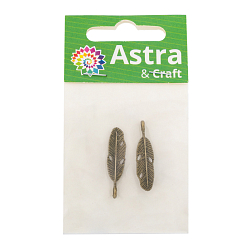 4AR056 Подвеска металлическая перо маленькое,2шт/упак, Astra&Craft