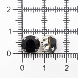 СЦ003НН88 Стразы в цапах круглые (шатоны) 8 мм цвет: черный, оправа: серебро, 10 шт\упак