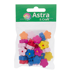 4AR404 Бусины деревянные, цветной микс, цветочки, 15гр, 25шт/упак, Astra&Craft